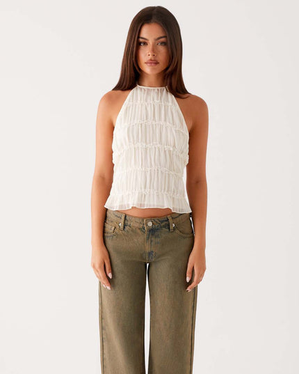 Solid Color Neck Lace Sexy Backless Spaghetti Straps Top