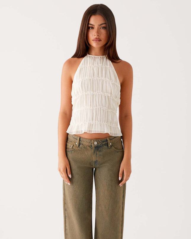 Solid Color Neck Lace Sexy Backless Spaghetti Straps Top