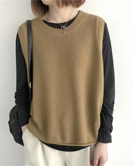 Women Sleeveless Vest Bandage Dress Outer Wear Solid Color Round Neck Vest