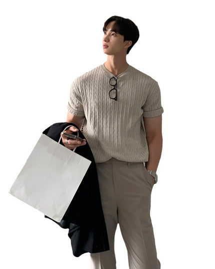 Casual Pure Color All-matching Knitted T-shirt For Men