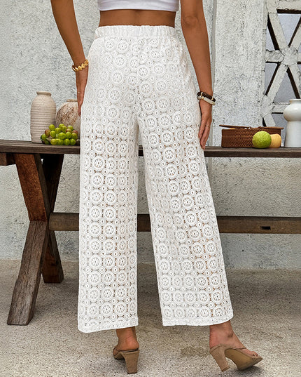 Lace Trousers Summer High Waist See-through Straight-leg Pants Women
