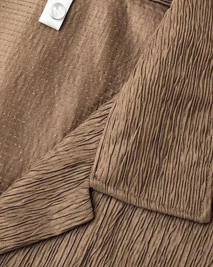 High-grade Cuban Collar Pleated Shirt Men's Long Sleeve