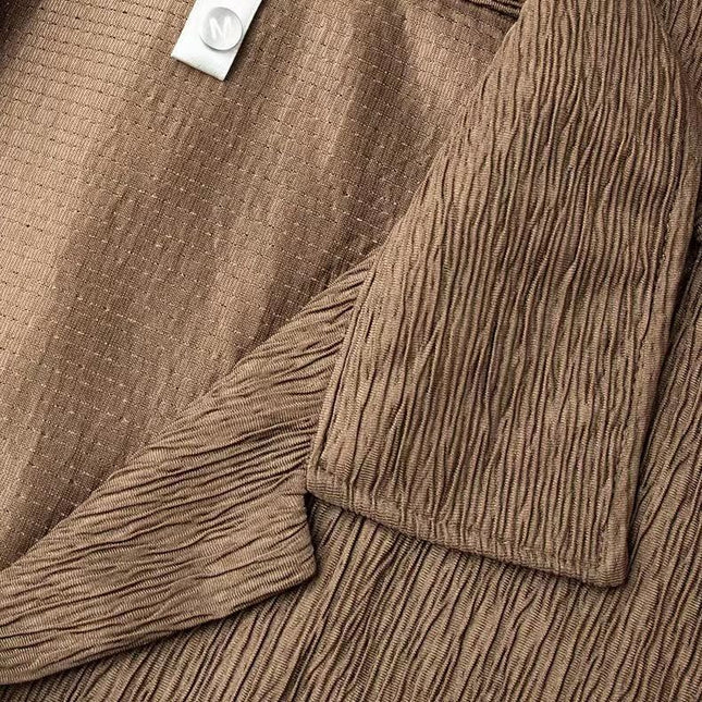 High-grade Cuban Collar Pleated Shirt Men's Long Sleeve