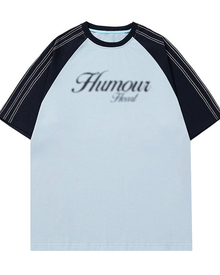 Retro Contrast Color Bright Line Raglan Sleeve Short Sleeve T-shirt Men's Summer New