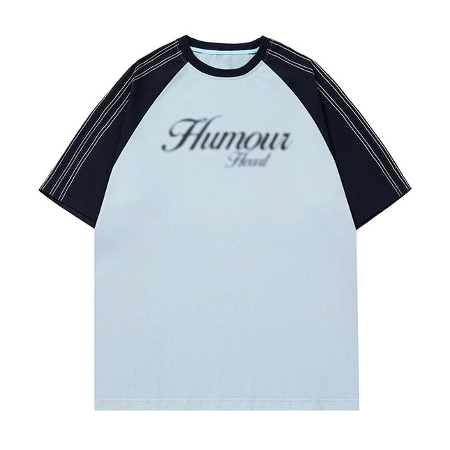 Retro Contrast Color Bright Line Raglan Sleeve Short Sleeve T-shirt Men's Summer New