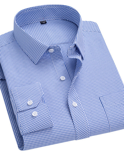 Men's Long-sleeved Plaid Middle-aged Business Square Collar Shirt