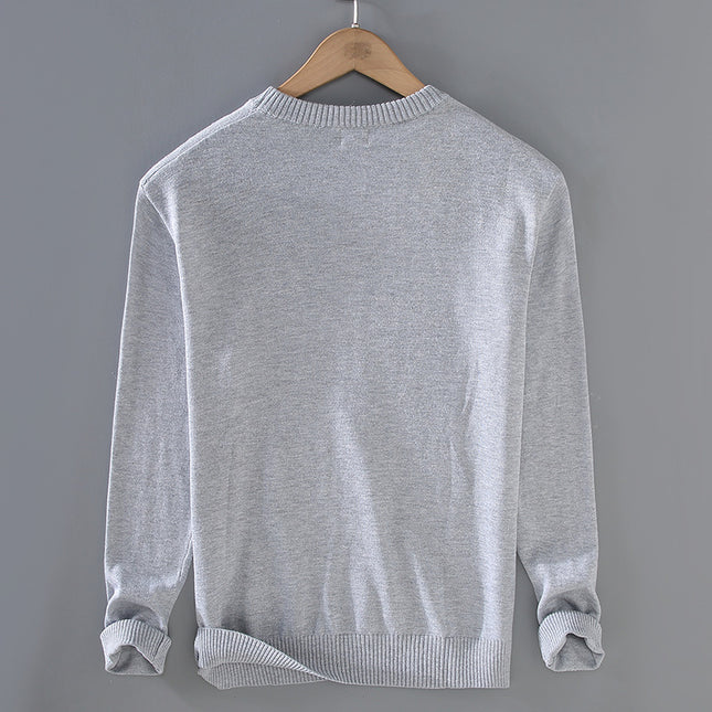 Men's Top Pullover Inner Stretch Rib Round-neck Sweater