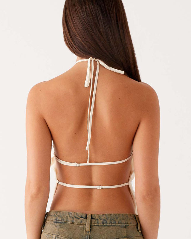 Solid Color Neck Lace Sexy Backless Spaghetti Straps Top