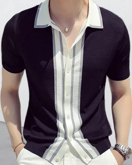 Men's Short-sleeved Lapel Color Matching POLO Sweater