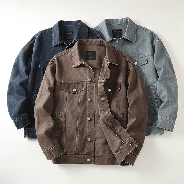 Men's High Street Loose-fitting Workwear Jacket Polo Collar Top Cotton