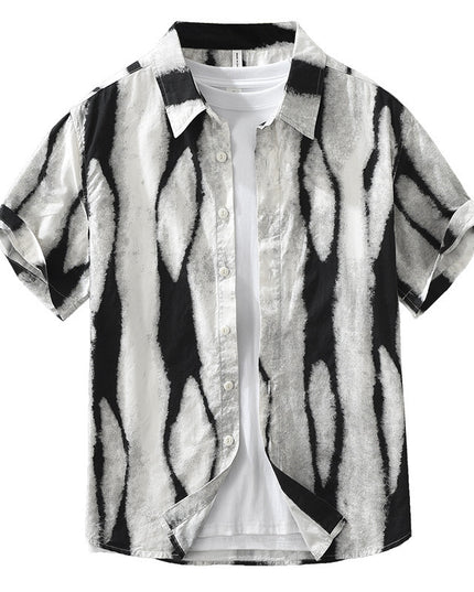 Retro Striped Printed Short Sleeve Shirt Fashion