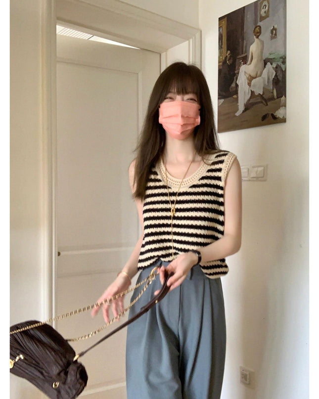 American Striped Knitted Camisole Vest