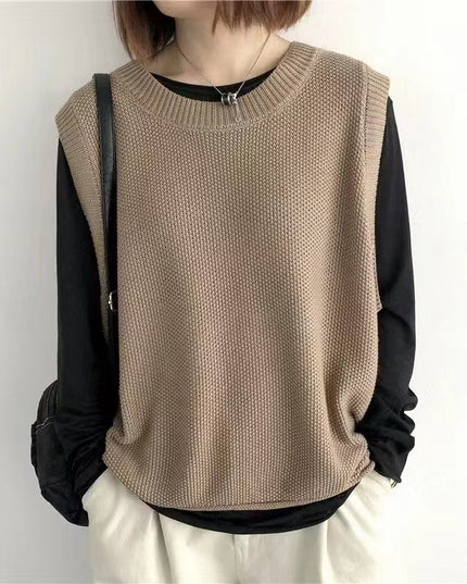 Women Sleeveless Vest Bandage Dress Outer Wear Solid Color Round Neck Vest