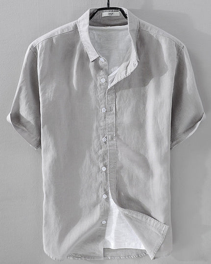 Short Sleeve Breathable Pure Linen Shirt For Men