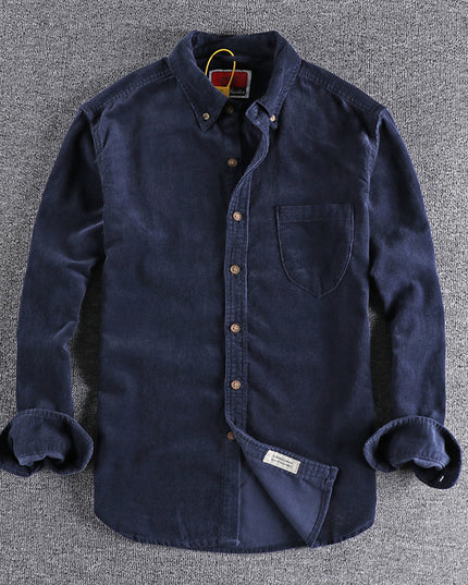 Retro Trendy Sleeve Color Matching Men's Corduroy Long Sleeve Shirt
