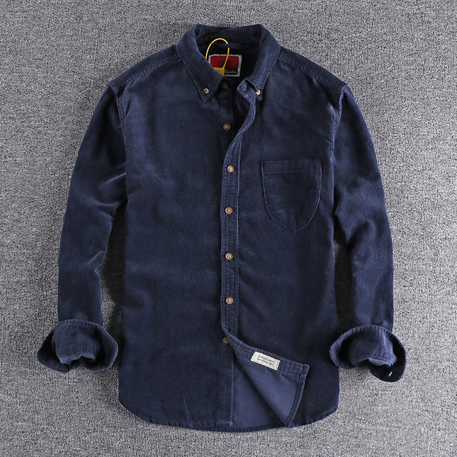 Retro Trendy Sleeve Color Matching Men's Corduroy Long Sleeve Shirt