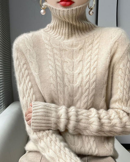Thickened Turtleneck Slim Fit Cable-knit Sweater Vintage Sweater