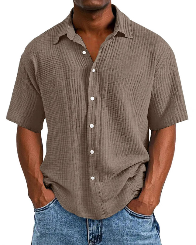 Spring And Summer Men's Short-sleeve Lapel Shirt Double Layer Champray
