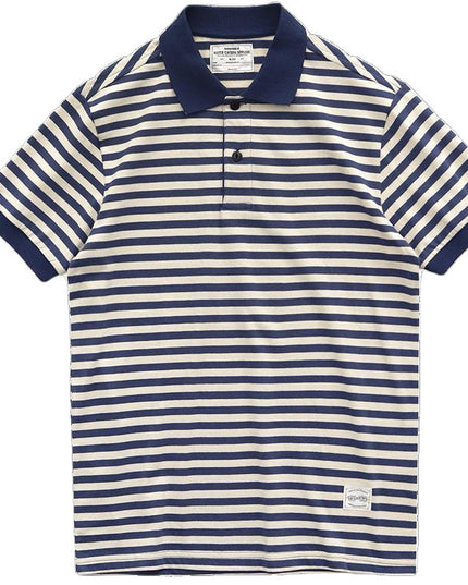 Summer Loose Lapels Men's Retro Casual Striped Short Sleeve