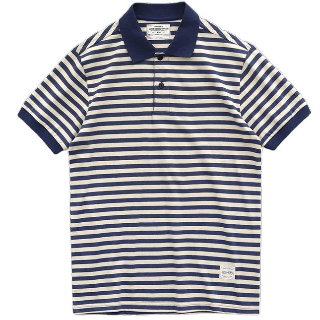 Summer Loose Lapels Men's Retro Casual Striped Short Sleeve
