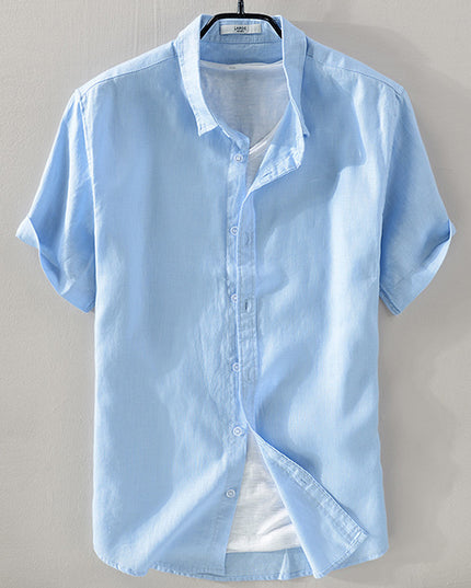 Short Sleeve Breathable Pure Linen Shirt For Men