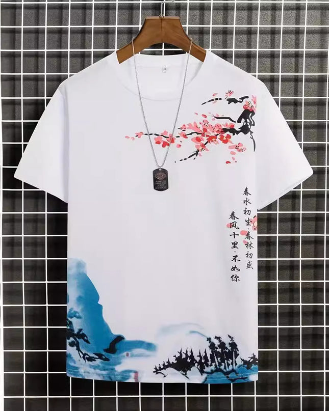 Men's Round Neck Cotton Short-sleeved T-shirt Digital Creative Printing