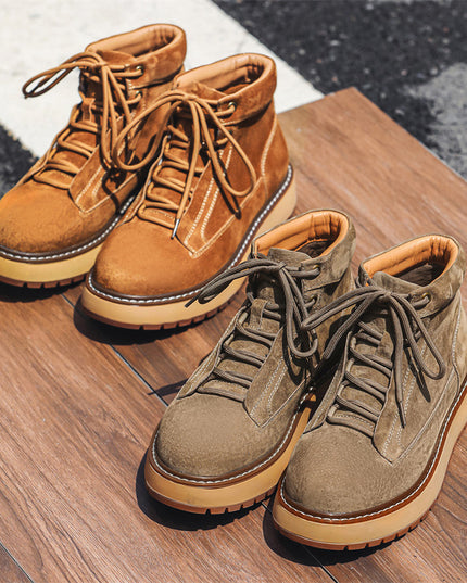 Genuine Leather Casual Platform Worker Boot British Retro Ankle Boots