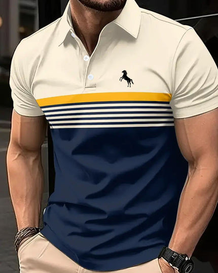 Men's Casual Striped Color Block Design Sports Style Collar Golf Shirt