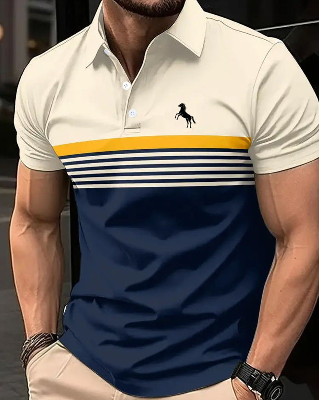 Men's Casual Striped Color Block Design Sports Style Collar Golf Shirt