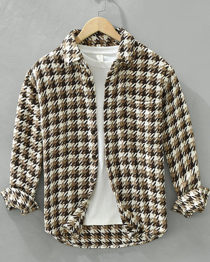 Men's Japanese Loose Plaid Casual Long-sleeved Shirt