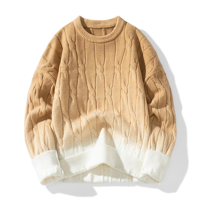 Idle Style Winter Gradient Contrast Round Neck Thickened Men's Sweater