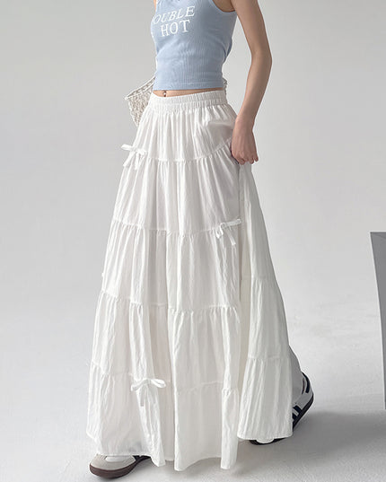 High Waist Retro Loose Bow Temperament Mid-length A- Line Skirt