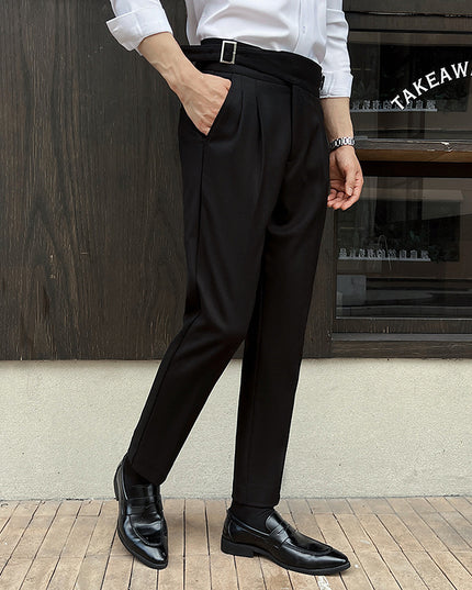 High-rise Thick Dark Striped High Waist Casual Pants
