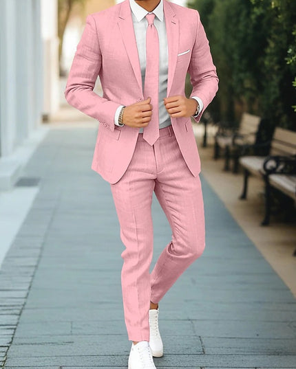 Men's New Linen Single Row One Button Suit