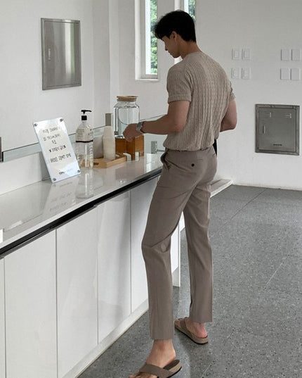 Casual Pure Color All-matching Knitted T-shirt For Men