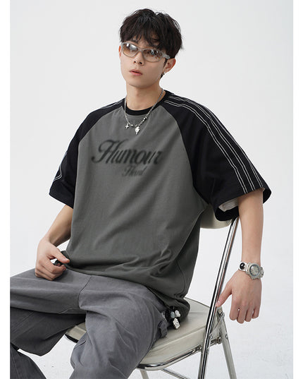 Retro Contrast Color Bright Line Raglan Sleeve Short Sleeve T-shirt Men's Summer New