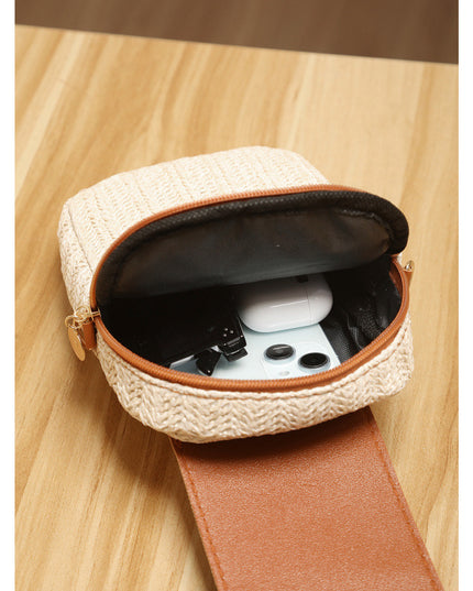 Trendy Straw Mobile Phone Pearl Tassel Bag