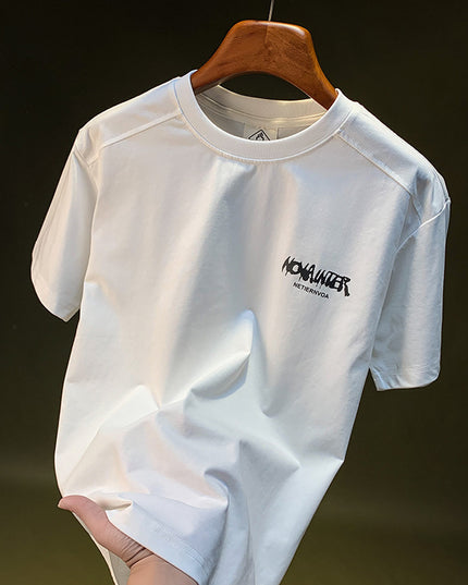 White With Printed Pattern Short-sleeved T-shirt Men's Thin Breathable