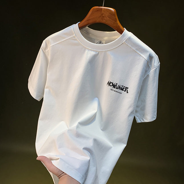 White With Printed Pattern Short-sleeved T-shirt Men's Thin Breathable