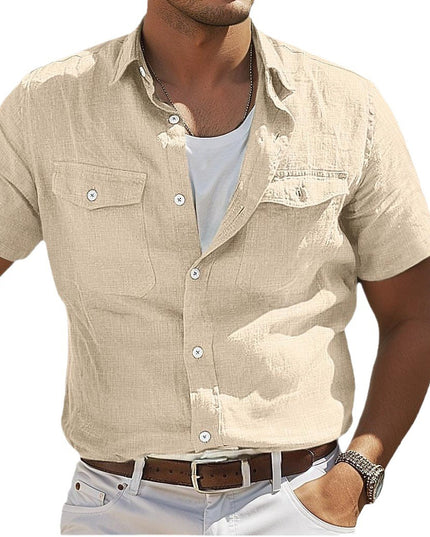 Men's Linen Summer Shirt Beach Solid Color Polo Collar Spring And Summer