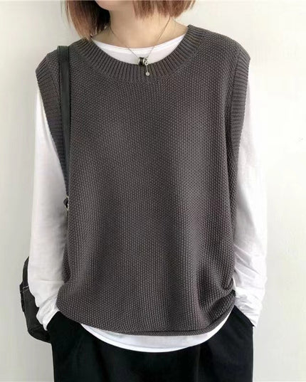 Women Sleeveless Vest Bandage Dress Outer Wear Solid Color Round Neck Vest