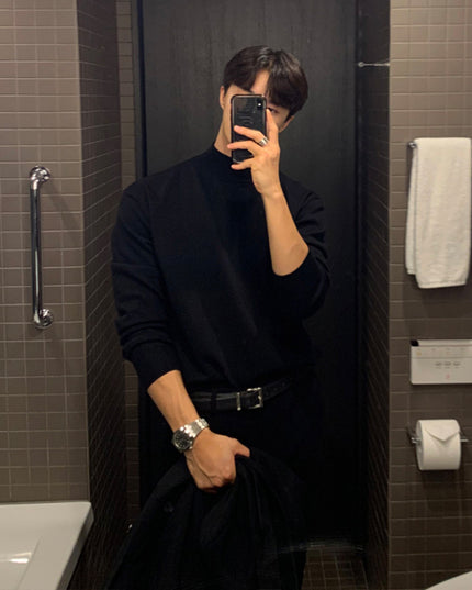 Long Sleeve Inner Wear Mock Neck Sweater Men's Loose Casual Bottoming Shirt
