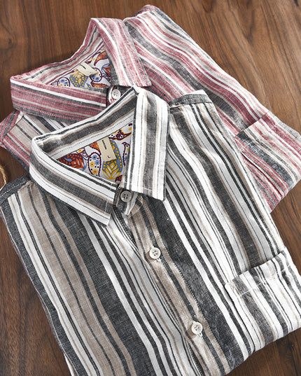 Spring And Summer New Men's Casual Linen Striped Shirt