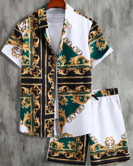 Short Sleeve Men's Summer Loose Foreign Trade Cross-border Casual Hawaiian Floral Beach Shirt Shorts
