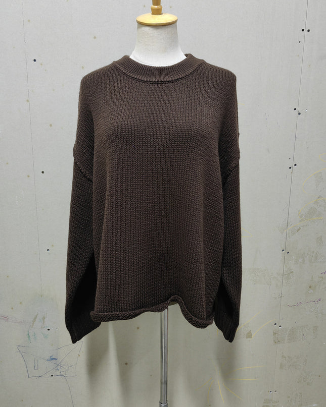 Round Neck Reverse Sweater Solid Color Casual Knitted Top