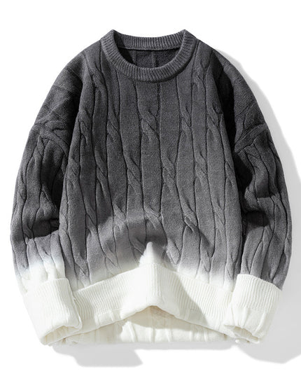 Idle Style Winter Gradient Contrast Round Neck Thickened Men's Sweater