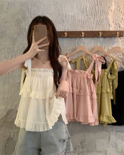 Niche Strap Vest Female Western Style Youthful-looking Sweet Outerwear Top