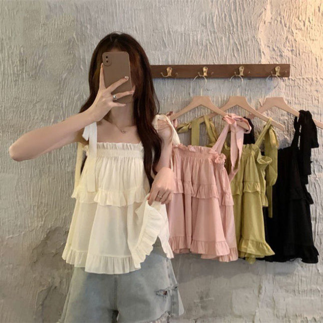 Niche Strap Vest Female Western Style Youthful-looking Sweet Outerwear Top