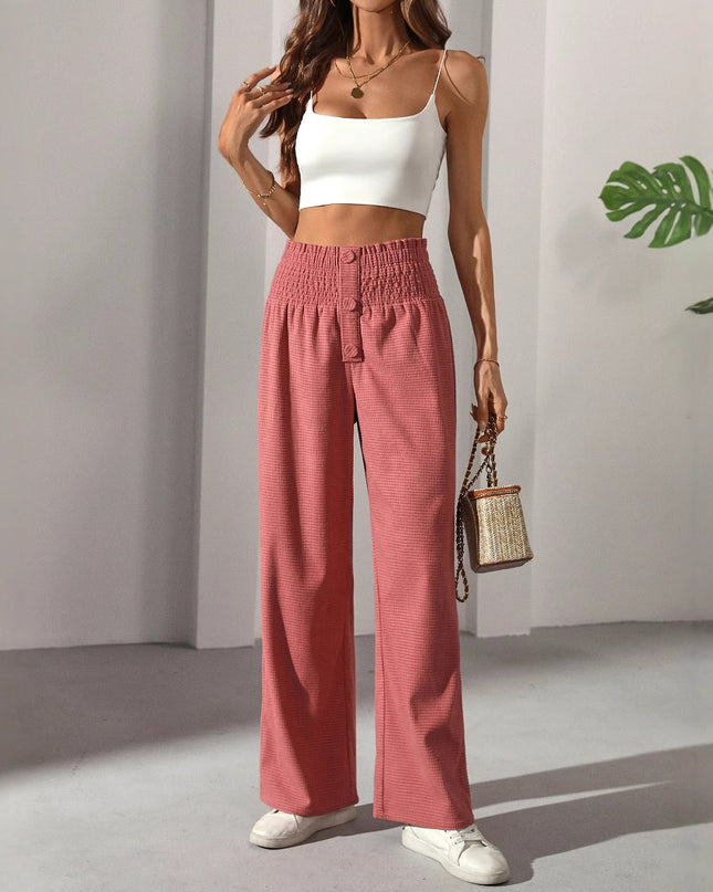 Autumn Versatile Solid Color High Waist Wooden Ear Pants