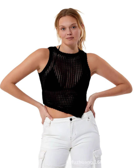 Spring And Summer Fashion European And American Style Sexy Beach Style Side Open Split Vest Knitwear Top